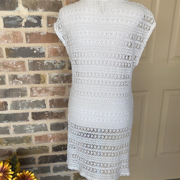 Red Camel Ecru Texture Chunky Open Weave Crochet Top Boho Cap Sleeve Sz M - Picture 3 of 9